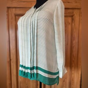 Joie White and Green Striped Pleated Blouse
